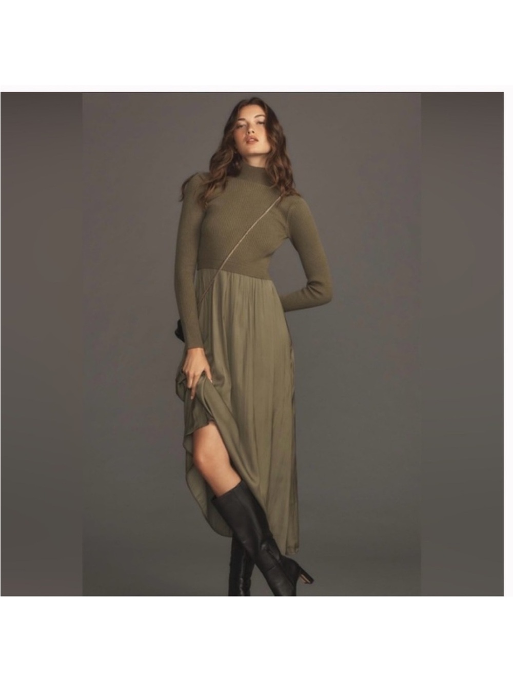 Anthropologie The Thea Twofer Sweater Dress Moss 2X